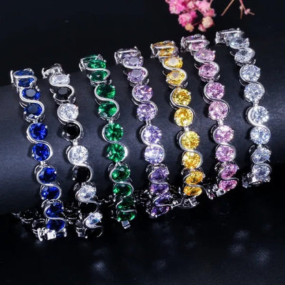 CANDICE White Gold Plated Natural Purple Crystal Bracelets Bangles For Femme Romantic Gift 18CM