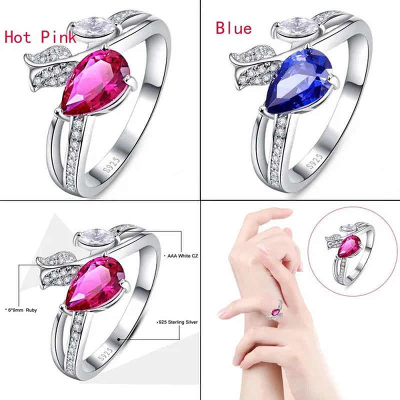 6*9Mm Pear Cut Sapphire & Ruby 925 Sterling Silver Jewelry Vintage Wedding Engagement Ring Christmas Gift Bride Engagement Anniversary Ring Size 6-10