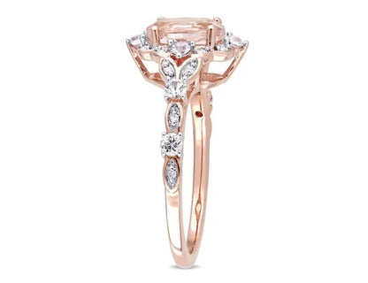 1.15 Carat (Ctw) Morganite Ring in 10K Rose Pink Gold with White Sapphires