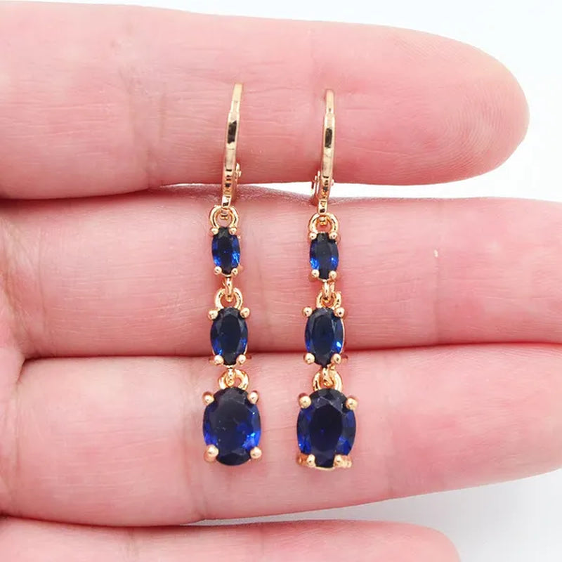 Women Blue Oval Cubic Zirconia CZ Dangle Earrings Jewelry