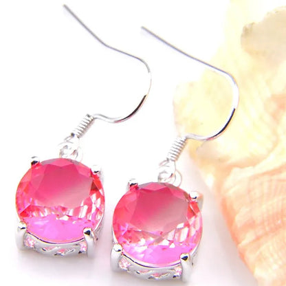 Luckyshine Dazzling Round Fire Bi-Colored Tourmaline Gemstone Silver Earrings Pendants Necklaces Jewelry Sets for Women