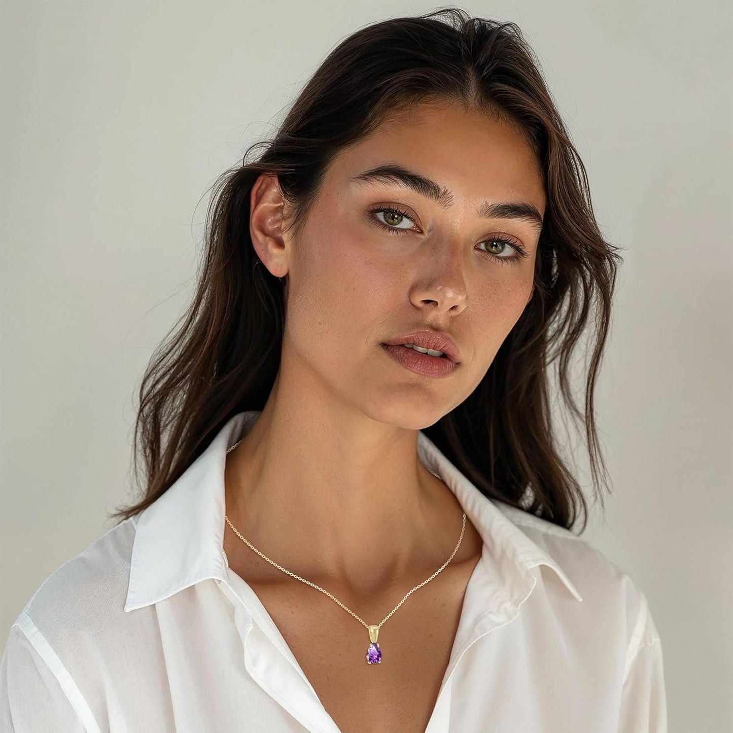 14K Gold Plated Amethyst Necklace for Women - February Birthestone Teardrop Necklace - Gold Jewelry for Women - Dainty Gold Necklace - Everyday Necklaces - Gold Necklaces for Women