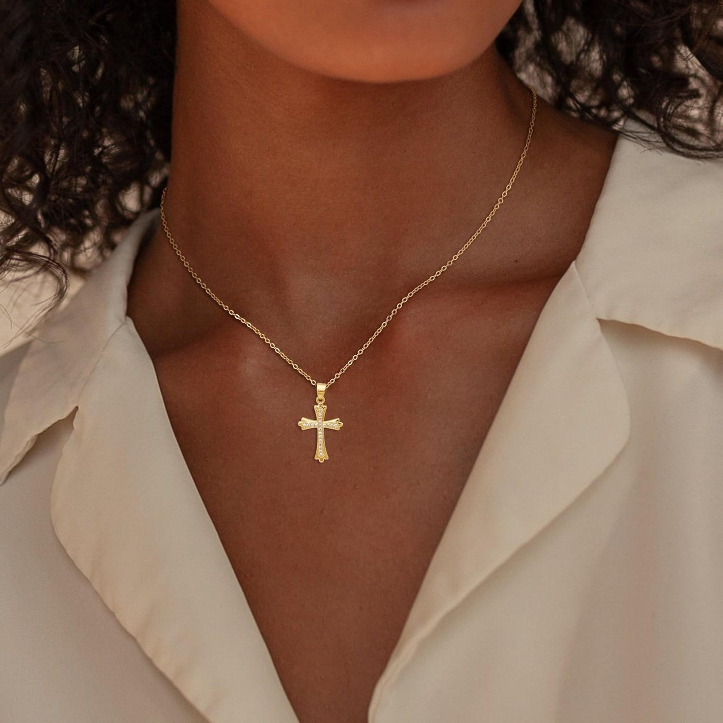 Cross Necklace for Women, 14K Gold Cross Necklaces for Women Trendy Dainty Gold Necklace Pearl Diamond Cross Pendant Necklaces Religious Christian Baptism Faith Jewelry for Woman