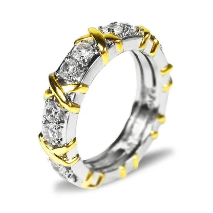 Brand Jewelry Lady's 925 Sterling Silver Tanzanite Couple rings Yellow Gold Cross Eternal Band Wedding Ring for Women size 5-12