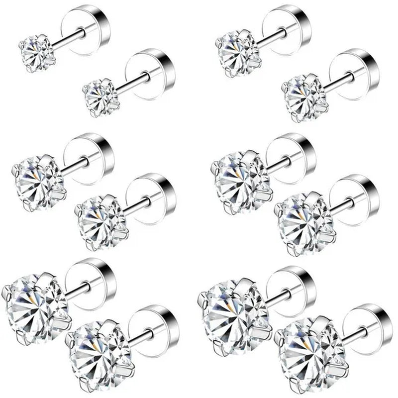 1 Pair Stainless Steel White Zircon Stud Earrings for Women Men Claw Earring Ear Helix Cartilage Piercings Flat Back Earrings Jewelry 20G