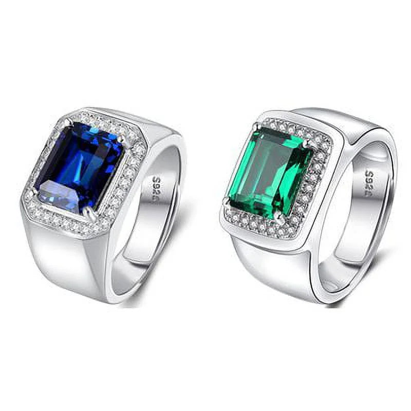 Men'S Ring Inlaid Sapphire Emerald Square Diamond Domineering Open Ring