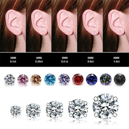 1 Pair/9 Pairs 18G Stainless Steel Ear Stud Piercing Barbell Studs Earrings round Cubic Zirconia Inlaid Body Jewelry for Women Girls Kids Christmas Present