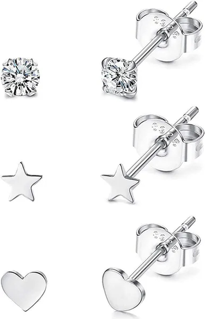 3 Pairs of 925 Sterling Silver Women'S Ear Studs Cubic Zirconia Ear Studs Cartilage Ear Rings Gold Plated Earscreen Spiral Perforation