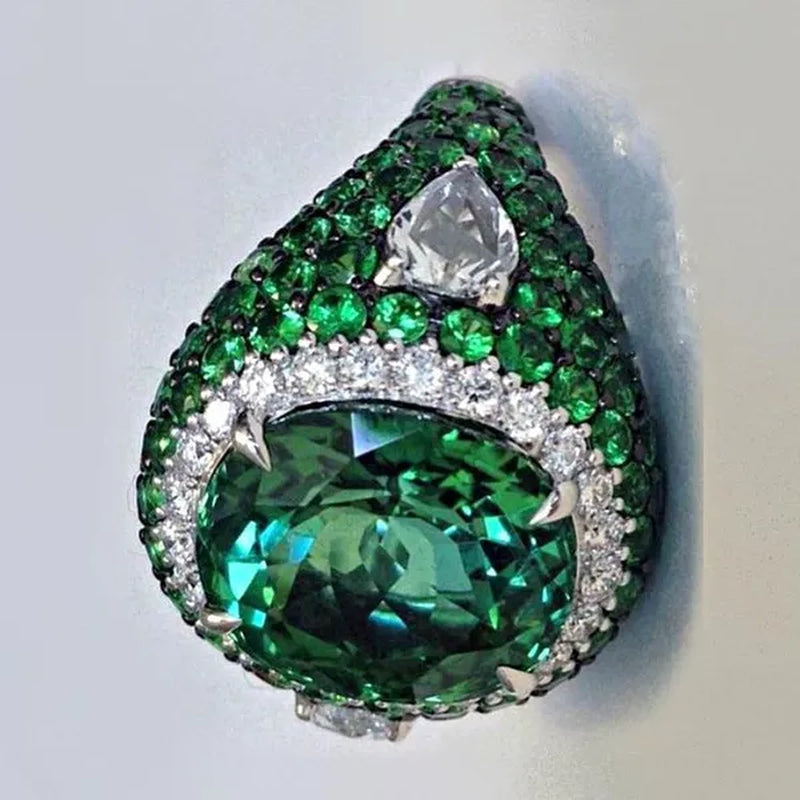 Exquisite Women Ladies Green Emerald Eternity Ring Anniversary Gift Engagement Bridal Wedding Jewelry Rings Size 4-12