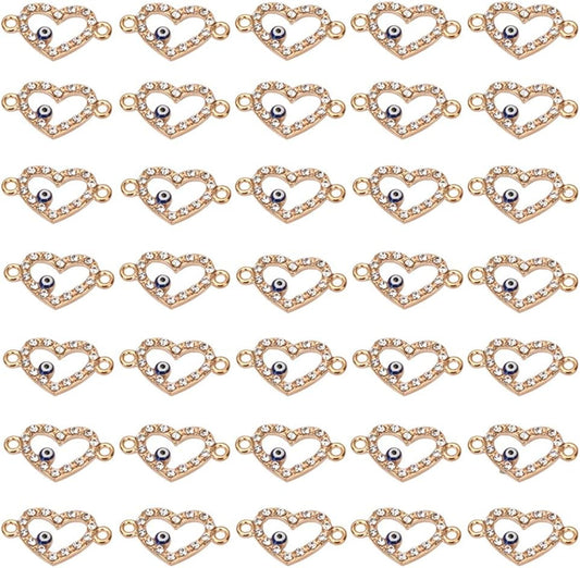 40 Pcs Evil Eye Charm Connector,Alloy Enamel Heart Shape Jewelry Pendants Decorated with White Diamond and Turquoise Double Hole Connector for DIY Bracelet Necklace Jewelry Crafts Making