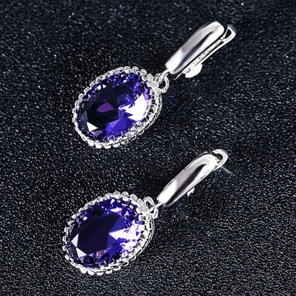 Luxury Earrings Attractive Silver Huge Purple Amethyst Engagement Wedding Earrings