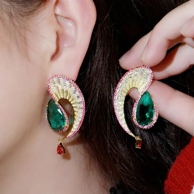 CANDICE Gorgeous 18K Gold Plated Inlay Pear Cut Citrine Stone Big Geometric Stud Earrings Jewelry for Female Dress Accessories
