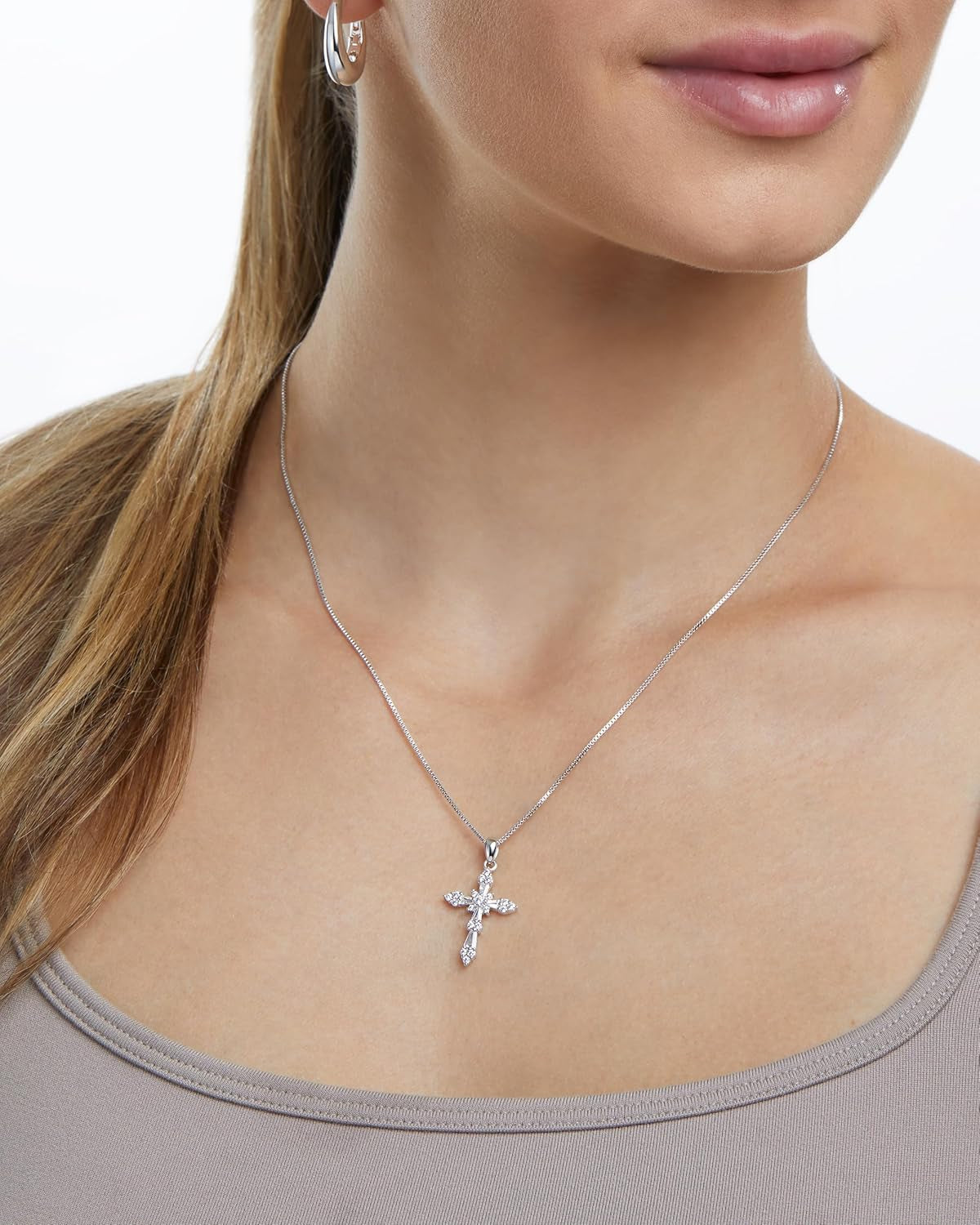 14K Gold Plated Cross Necklace for Women, Silver Cross Necklaces for Women, 18 Inches Chain with Cross Pendant