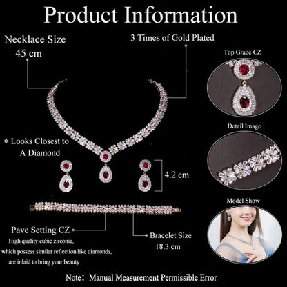 Gloriya Sparkling Cubic Zirconia Water Drop Pendant Necklace Earrings and Bracelet for Women White Gold Plated Latest Luxury Bridal Wedding Jewelry 3 Pcs Set