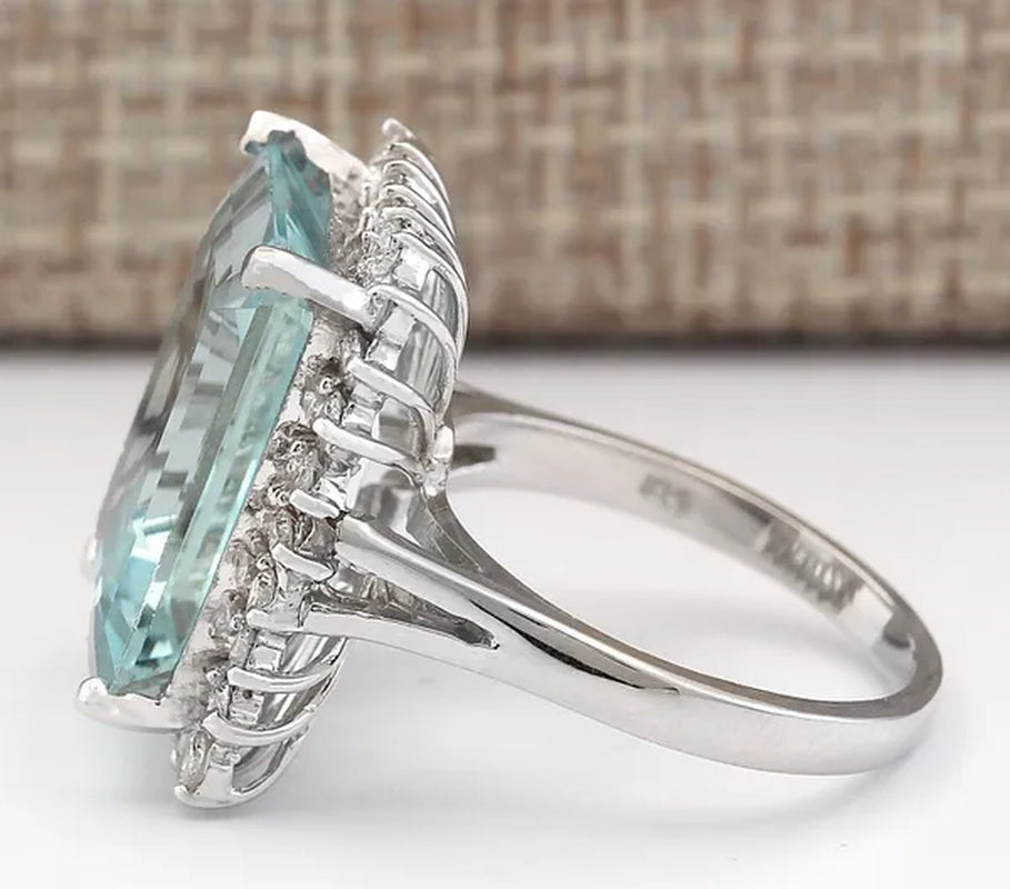 Fashion 9.36CT Natural Aquamarine 925 Sterling Silver Cocktail Ring Size 6-10