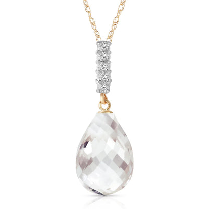 14K 20" Yellow Gold Necklace with Diamond and Briolette Drop White Topaz
