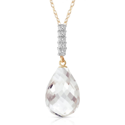 14K 20" Yellow Gold Necklace with Diamond and Briolette Drop White Topaz