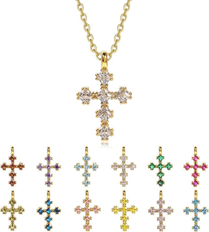 Cross Necklace for Women – 14K Gold Plated Dainty Diamond Necklaces Birthday Gift for Mothers Cubic Zirconia Faith Jewelry, First Communion, Birthstone Necklaces