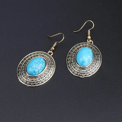 Vintage Dubai Retro Gold Big Turquoise Jewelry Sets Nigerian Wedding Costume Necklace Bracelet Earring Party Gift