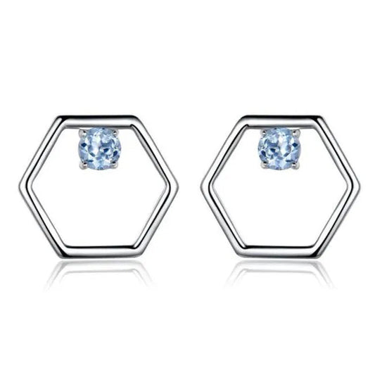 Majesty Diamonds MDS210180 round Blue Nano Topaz Hexagon Stud Earrings in 0.925 White Sterling Silver