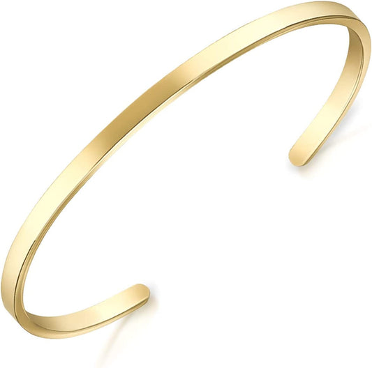 Thin Open Cuff Bracelet, Christmas Gift for Girlfriend Wife Mom, 18K Gold Plated Couples Oval Love Bracelets, Plain Polished Finish Open Cuff Bangle Jewelry Gift for Men Women