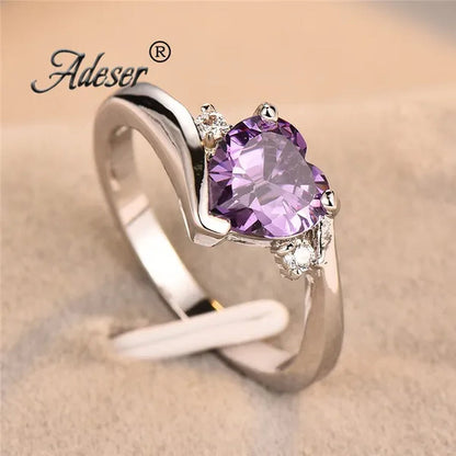 Heart Cut 5ct Amethyst Purple Crystal Zircon 925 Silver Ring Jewelry Gift Size 5-11