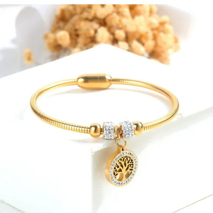 AAA CZ Life Tree Bangel Women Fashion Stainless Steel Family Tree Bracelet Jewelry