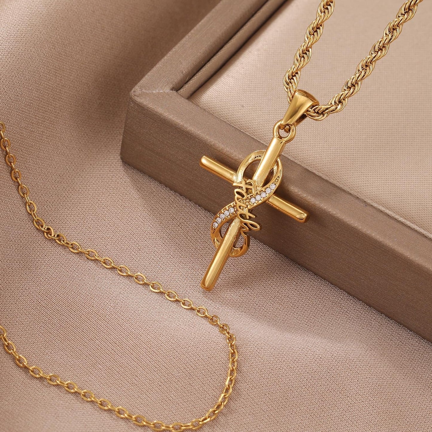 Faith Cross Necklace for Women - 18K Gold Plated Stainless Steel Christian Bible Verse Crucifix Pendant Necklaces| Religious Jewelry Gift for Mom, Sister& Friend (Mother'S Day, Birthday)