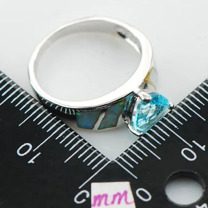 Aquamarine White Opal 925 Sterling Silver Fashion Ring Size 6 7 8 9 10 R1293