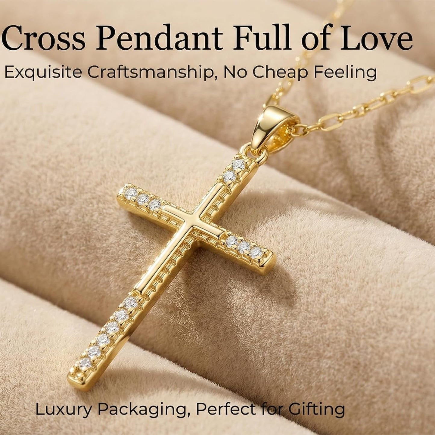 14K Gold Cross Necklace for Women, Dainty Delicate Small Cross Pendant Elegant Gold Trendy Jewelry Luxury Gift for Her, Mom, Wife, Girlfriend Valentines Day Gifts