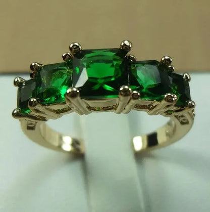 Natural 3.28CT Emerald Diamond 14K Yellow Gold Ring Size 6-10