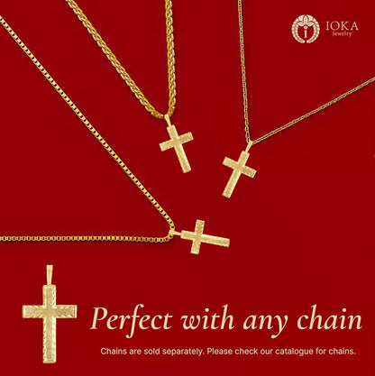 14K Yellow Solid Gold Cross Pendant for Men or Women in Two Sizes – 14 Karat Small Jesus Charm for Necklace or Chain – Thin Crucifix Jewelry Gift for Baptism, Confirmation, Christian, Religious or Everyday Wear