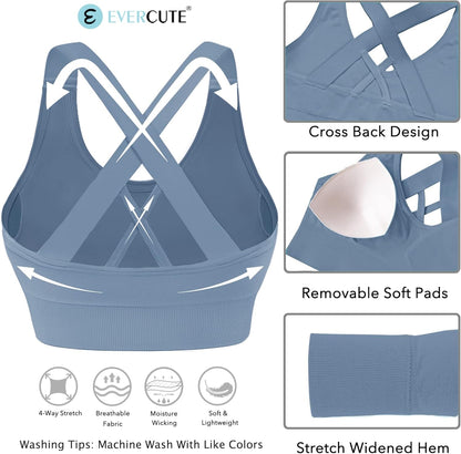 Sports Bra for Women Padded Medium Support Criss Cross Strappy Bras Seamless High Impact Yoga Exercise Athletic Bras