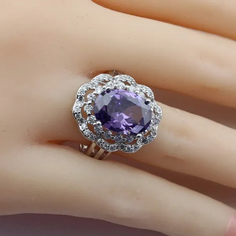 Purple Amethyst Pendant Rings Earrings Bracelet for Women