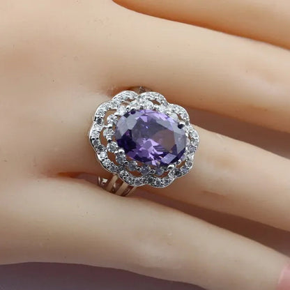 Purple Amethyst Pendant Rings Earrings Bracelet for Women