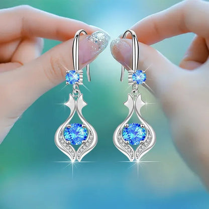Fashion Silver Earrings Ladies Temperament Earrings Water Drop Long Earrings Engagement Earrings Diamond Earrings