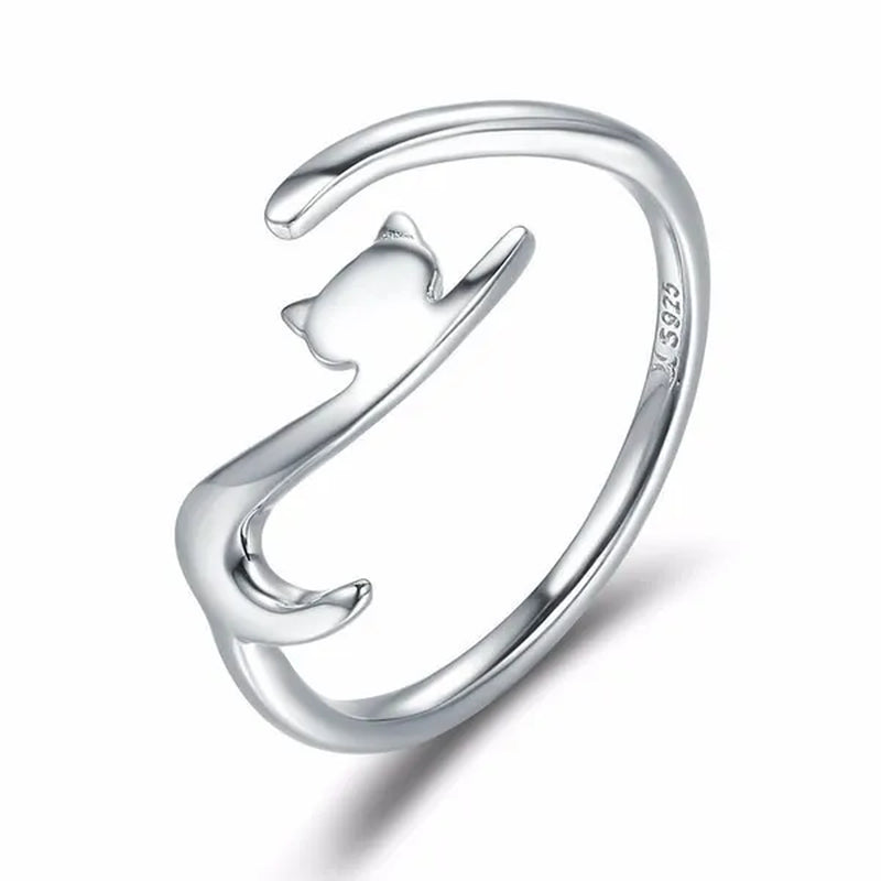 Fashionable Women'S Simple 925 Silver Plated Cat Adjustable Ring Anniversary Gift Jewelry Size 6-10 Arrow