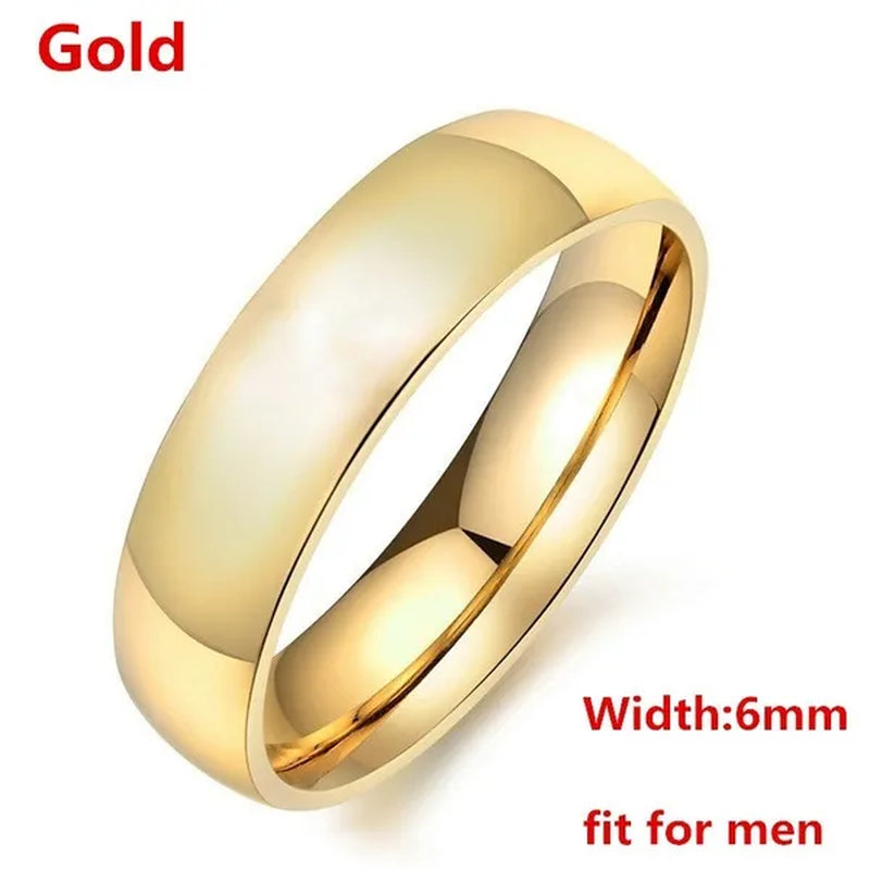 4/6/8mm Width Never Fade Gold Silver Plated Ring Men/Women Gift Classic Gold Wedding Bands Rings for Men Jewelry