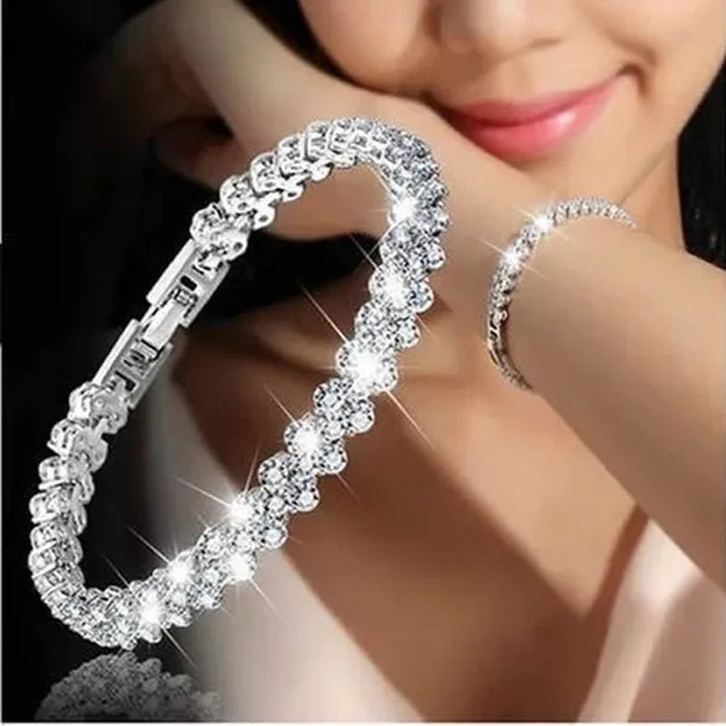 Hip Hop Bling Iced Out Cubic Zirconia Charm Bracelet  Gold Silver Tennis Chain Bracelets Women 3 Row Link Chain Jewelry