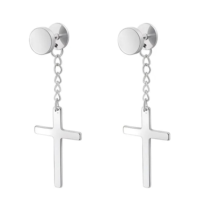 Fashion Barbell Earrings Stainless Cross Earrings Stainless Steel Cross Earrings Men