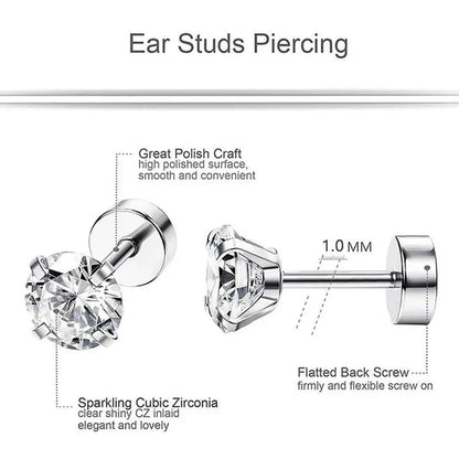 316L Surgical Stainless Steel Stud Earrings Hypoallergenic Cubic Zirconia Barbell Studs Earrings CZ Earrings 1 Pairs 3-8Mm