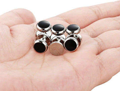 Mens Cufflinks and Studs Set Tuxedo Shirts Classic Black&Silver Match for Business Wedding Formal Suit