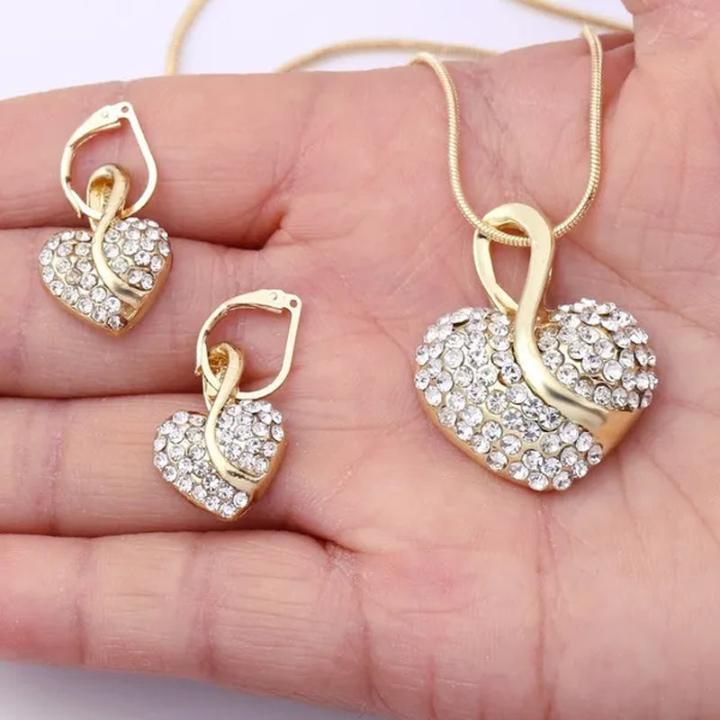 Elegant 1set Fashion Cubic Zirconia Ladies Party Ruby Sapphire Heart Shape Necklace Earring Set Female Gifts Bridal Jewelry Sets