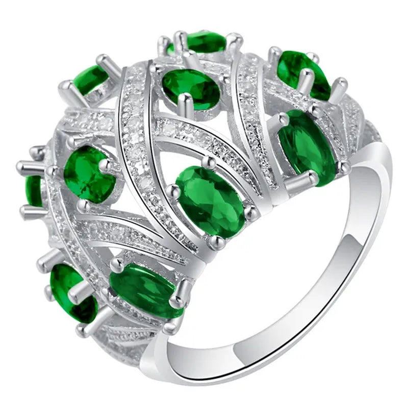 Silver Natural stones Ruby and Emerald and Sapphire White Sapphire Wedding Birthstone Bride Engagement Ring Jewelry