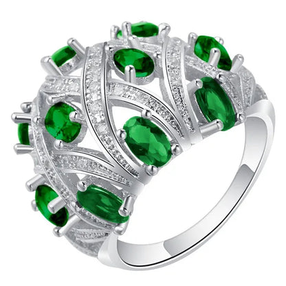 Silver Natural stones Ruby and Emerald and Sapphire White Sapphire Wedding Birthstone Bride Engagement Ring Jewelry