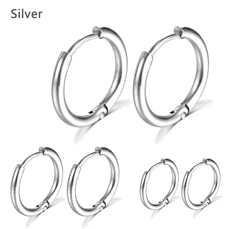 8Mm to 25Mm Unisex Stainless Steel Hoop Earring，Stainless Steel Ear Hoops Punk Style Ear Cartilage Hoop Earrings for Men and Women