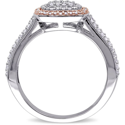 1/2 Carat T.W. Diamond Two-Tone Sterling Silver Double Halo Split Shank Ring