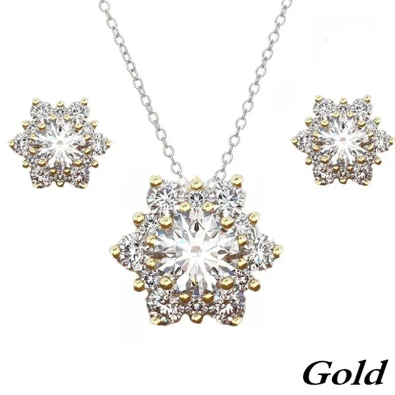 3 Pcs/set 925 Silver Natural Gem AAA CZ Snowflake Antique Necklace Earrings Christmas Snowflake Jewelry Gift