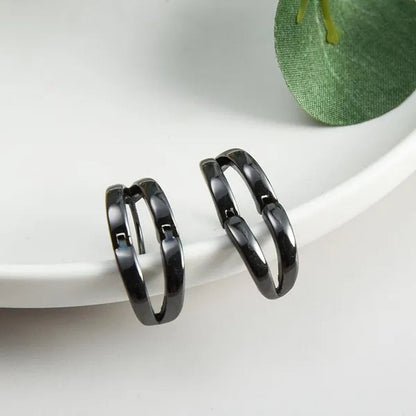 1Pair Stainless Steel Hoop Earrings Punk Multilayer round Double Hip Hop Pierced Stud Earrings