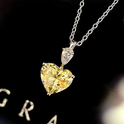 Fashion Women'S Silver Plated Chain Necklace Heart-Shaped Topaz Natural Diamond Wedding Engagement Party Pendant Necklace Jewelry